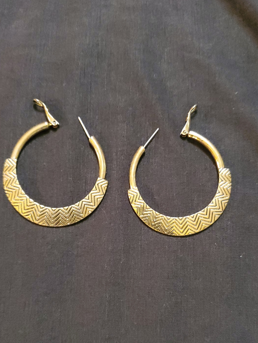 Gold Textured Crescent Hoop Earrings - Women Jewelry